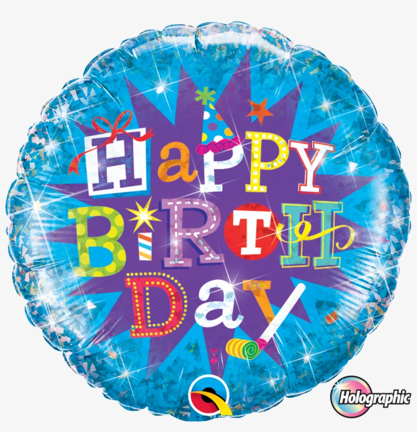 Blue & Purple Holographic Birthday Balloon With Colourful - Circle, transparent png