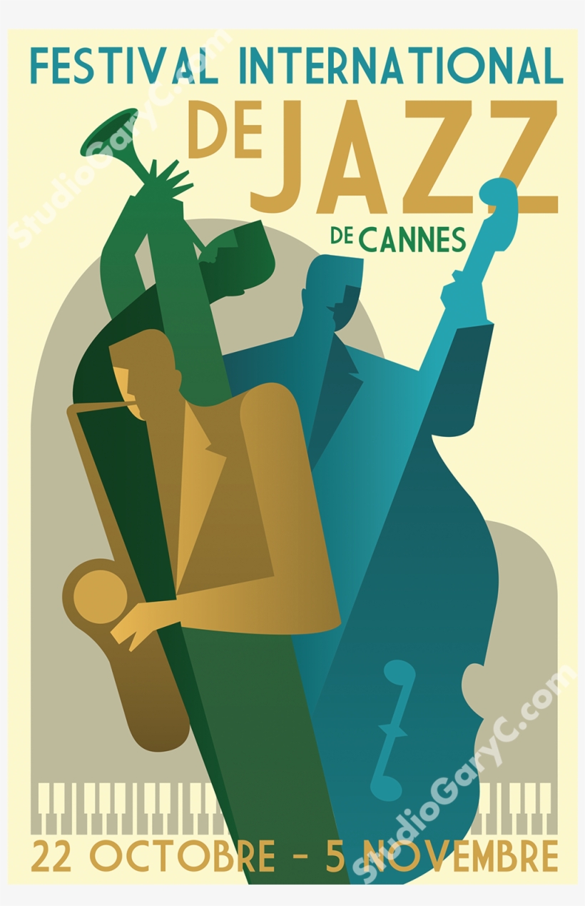 Art Deco 1930's Cannes Jazz Festival Poster - Poster, transparent png