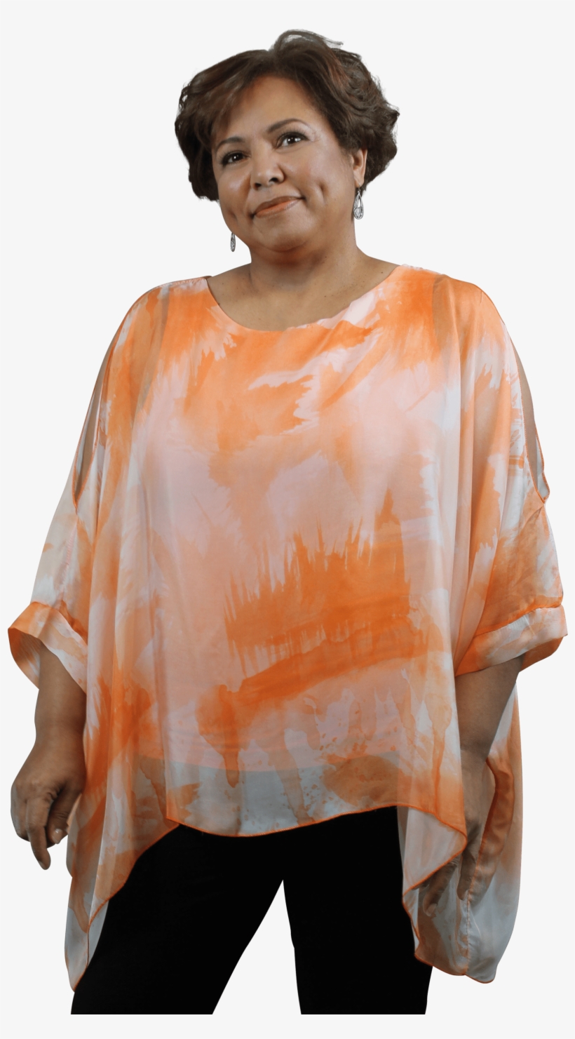Silk Cold Shoulder Kaftan Scoop Neck W/brush Stroke - Blouse, transparent png