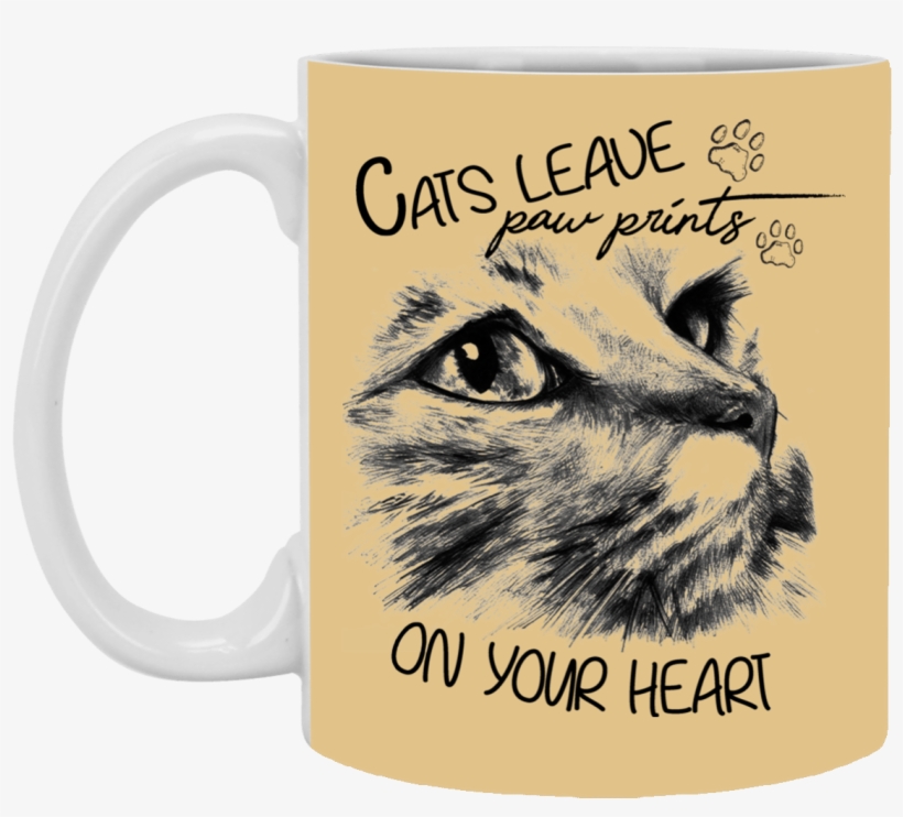 Cats Leave Paw Prints On Your Heart Cat Mug - Cat Sketches, transparent png