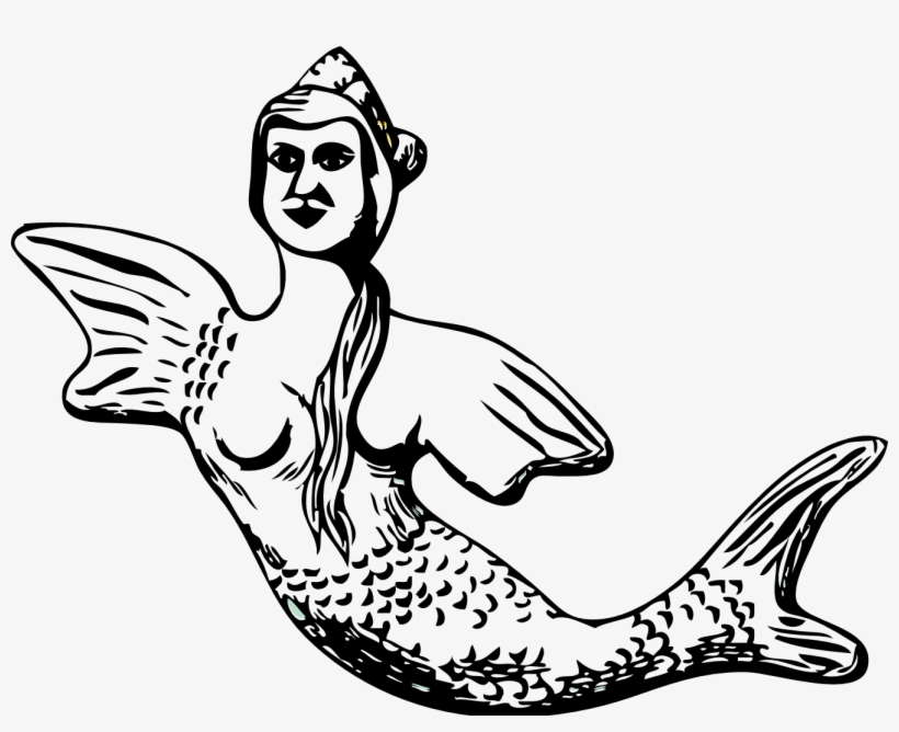 Mermaid Black And White Mermaid Clip Art Free Vector - Mermaid, transparent png