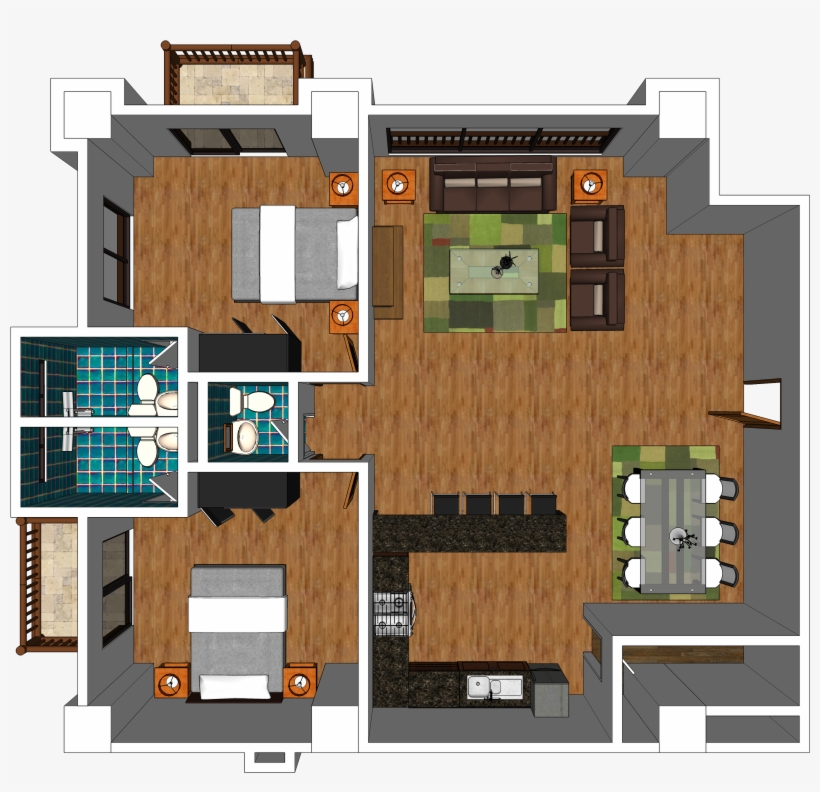 Two- Bedroom With Balcony - Floor Plan, transparent png