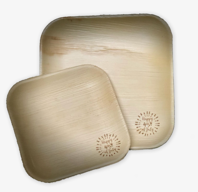 Customized Frondware 9" Palm Leaf Square Plates Set, - Wood, transparent png