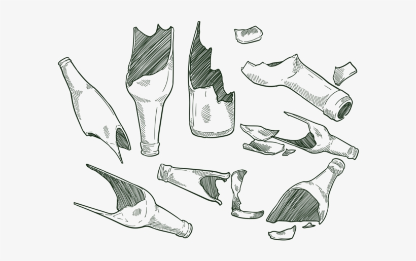 Hand Drawn Broken Bottle - Broken Beer Bottle Drawing, transparent png