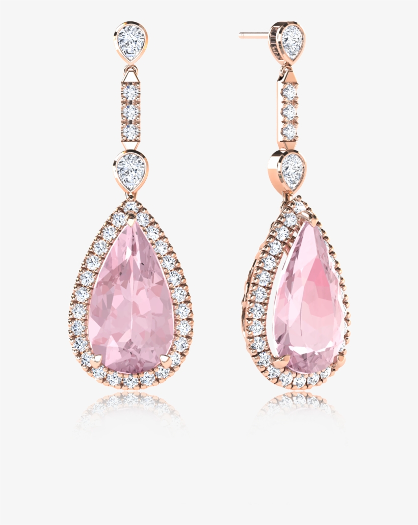 Morganite Pear Halo Drop Earrings - Earrings, transparent png