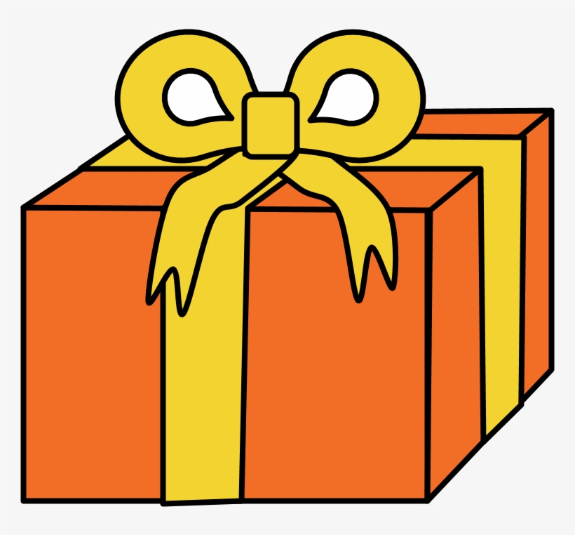 Gift, Orange Wrapping Paper, Yellow Ribbon, Png, transparent png