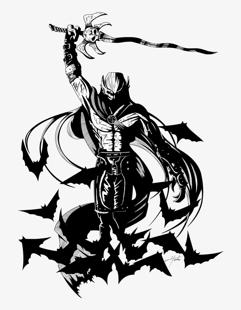 Jpg Black And White Kain With Reaver Aloft By Crimsongear - Soul Reaver Tattoo Kain, transparent png