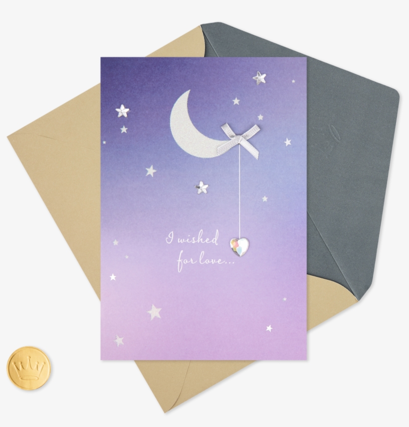 Silver Moon And Stars With Dangling Gem Anniversary - Greeting Card, transparent png