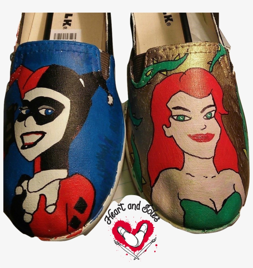 Harley Quinn And Poison Ivy Hand Painted Shoes - Superhero, transparent png