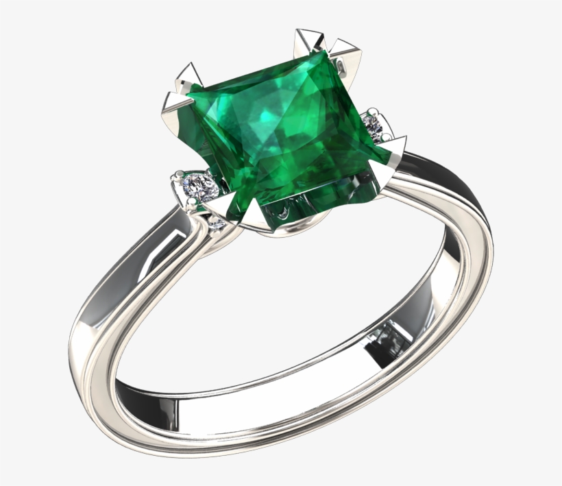 35 Carat Lab Grown Emerald Solitaire 14k Gold Ring - Princess Cut, transparent png