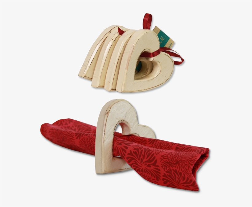 Cream Heart Napkin Rings, Set Of - Wood, transparent png