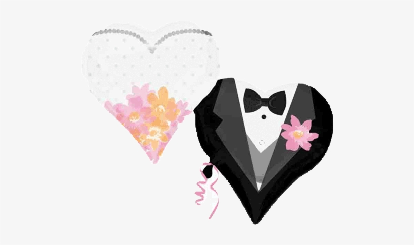30" Wedding Couple Hearts Supershape Foil Balloon, transparent png