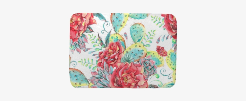 Watercolor Seamless Pattern With Roses, Cactus Bath - Watercolor Painting, transparent png
