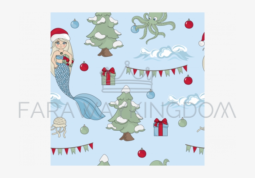Mermaid Celebrate New Year Seamless Pattern Vector - Illustration, transparent png