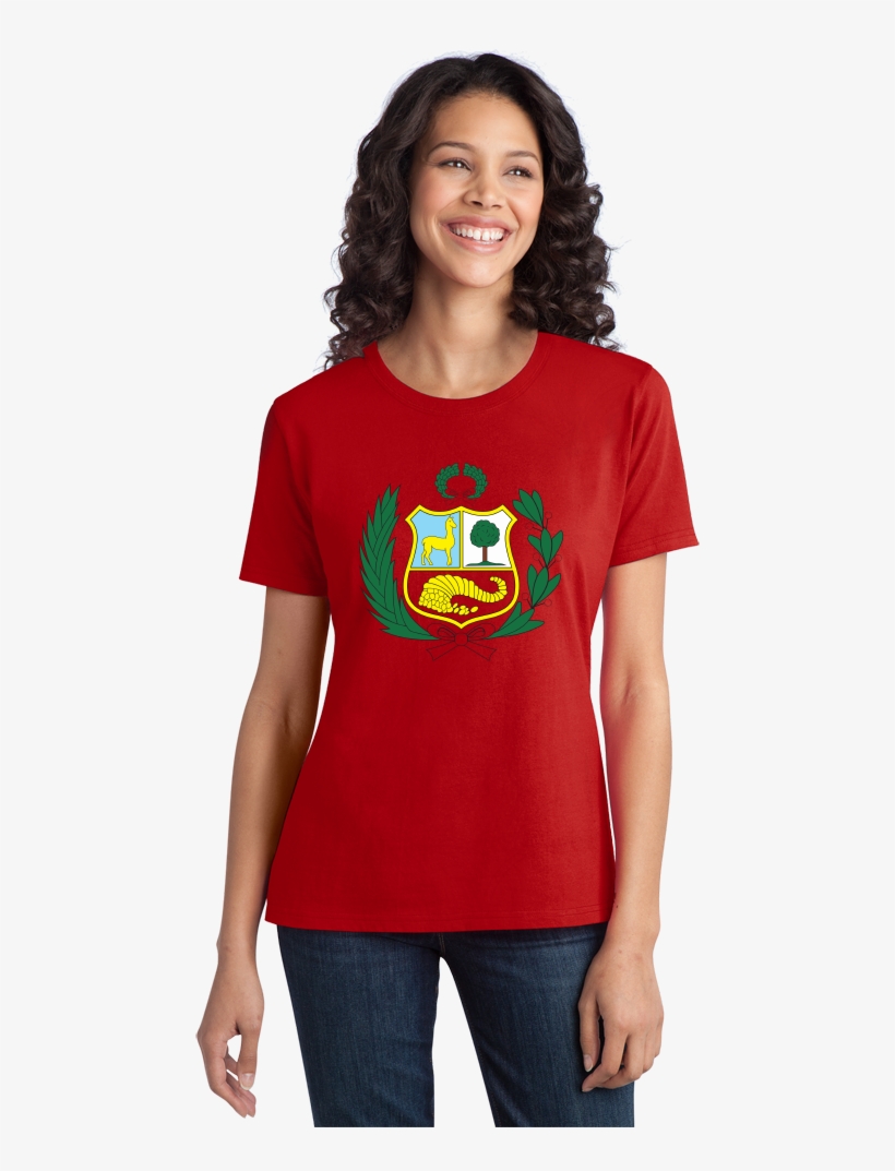 Ladies Red Peruvian Coat Of Arms Flag - Mother Father Tshirt, transparent png