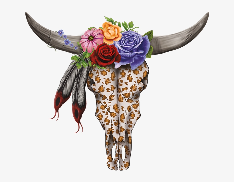 Bull Skull And Flower, transparent png