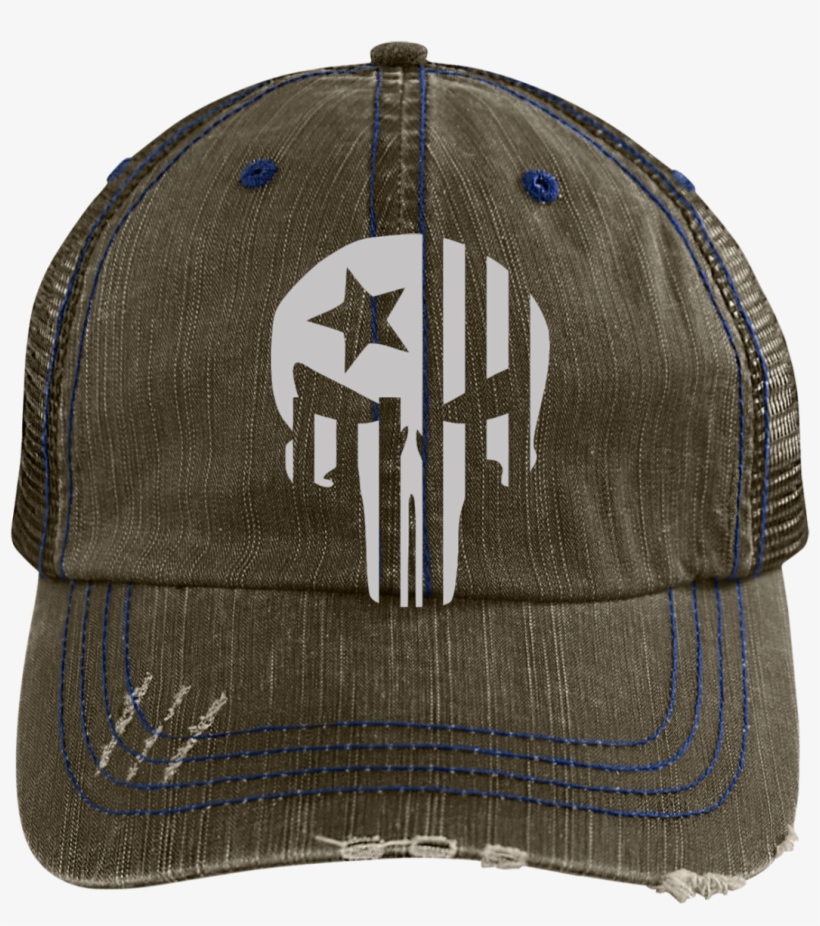 Punisher Skull Flag Distressed Cap Hat - Baseball Cap, transparent png