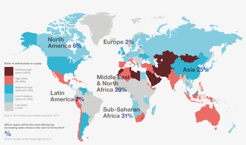 Which Regions Are Most Affected By Increasing Water - World Map Print Black, transparent png