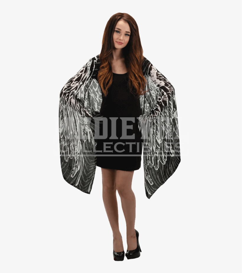 Lightweight Black Feather Wing Scarf - Fashion Model, transparent png