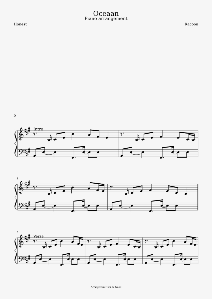 Oceaan Sheet Music Composed By Racoon 1 Of 7 Pages - Justin Hurwitz Quarantine Sheet Music, transparent png