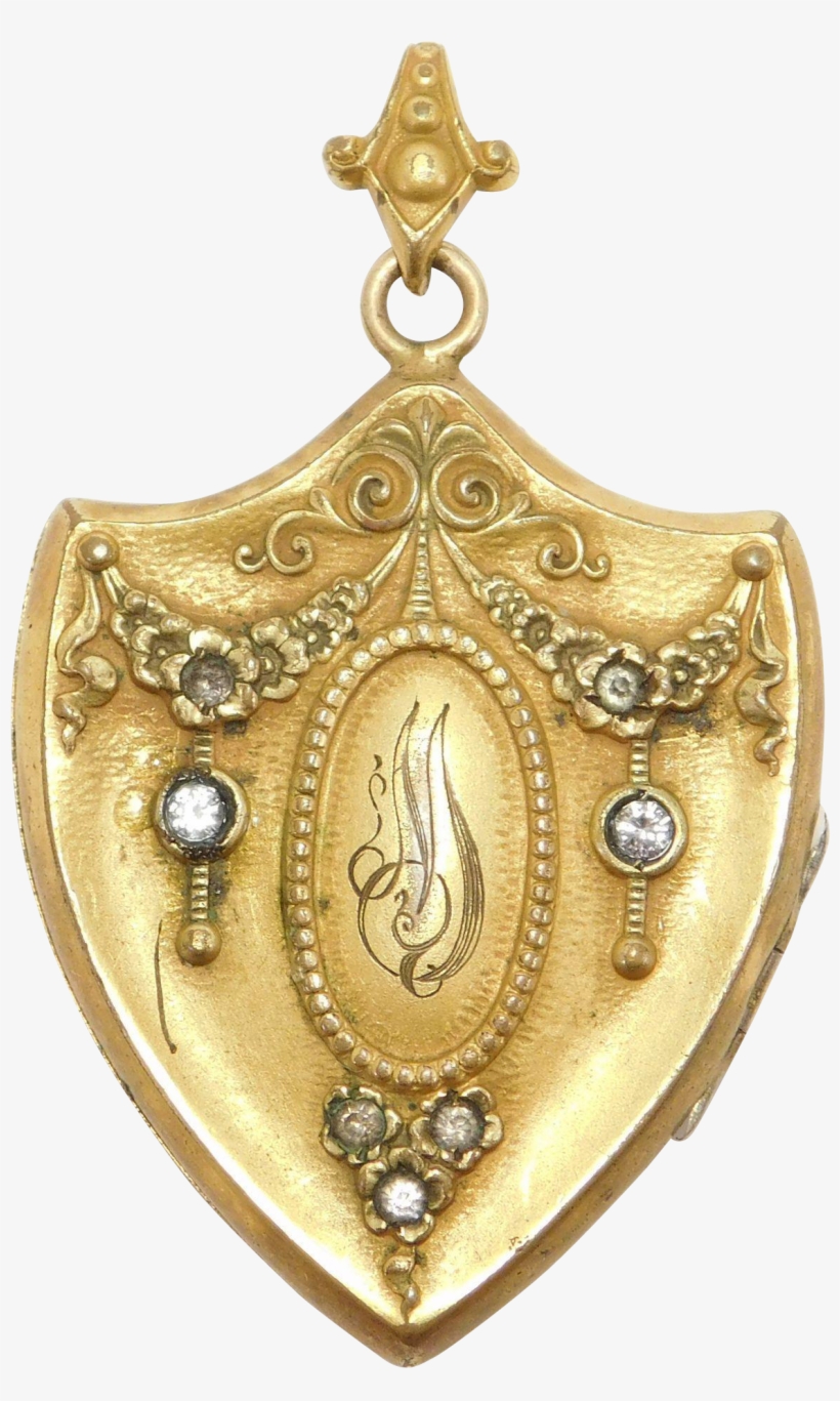 Antique Gold Filled Ornate Shield Shaped Locket Hearts - Locket, transparent png
