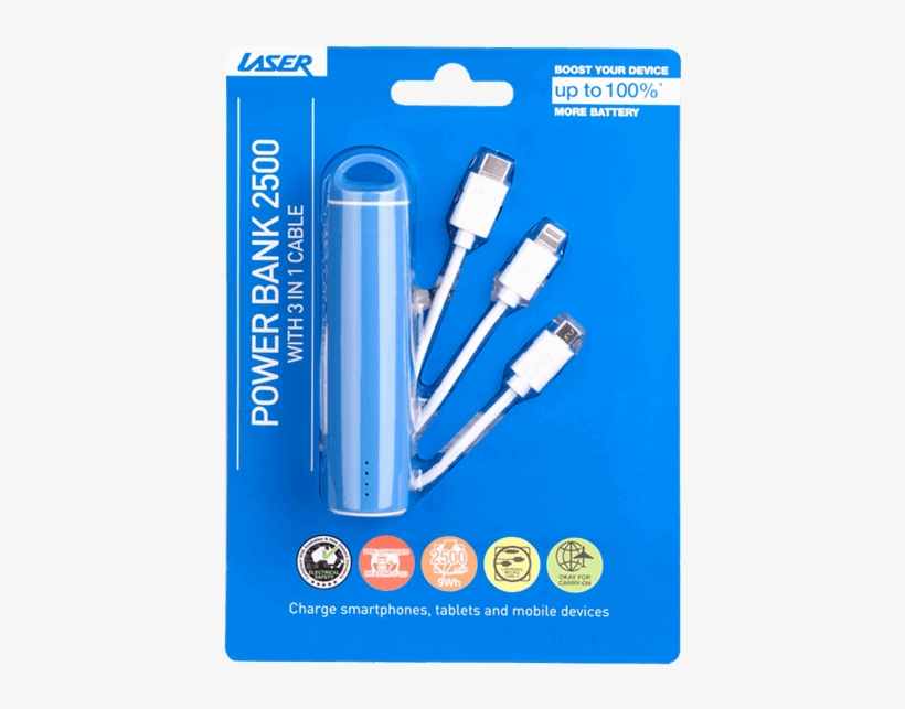 Laser 2500mah Powerband 3 In 1 Cable - Battery Charger For Phone At Big W, transparent png
