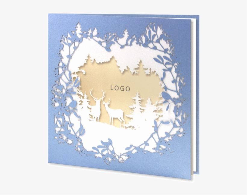 Laser Cut Blue Card With Reindeers - Christmas Card, transparent png