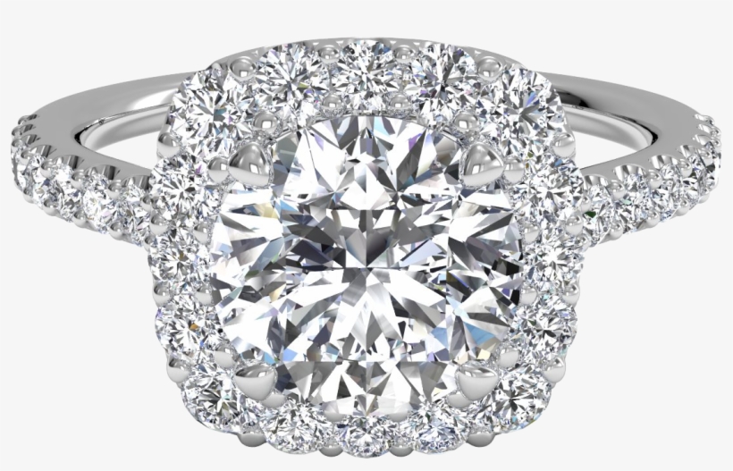 French-set Halo Diamond Band Engagement Ring - Round Halo Pave Engagement Rings, transparent png