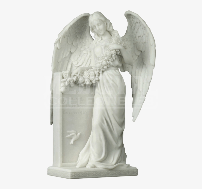 Mourning Angel Holding Flowers At A Tombstone Statue - Mourning Cross With Angels, transparent png
