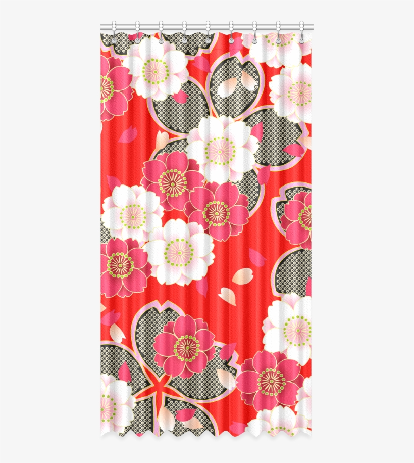 Red White Japanese Kimono Pattern Window Curtain 50" - Patchwork, transparent png
