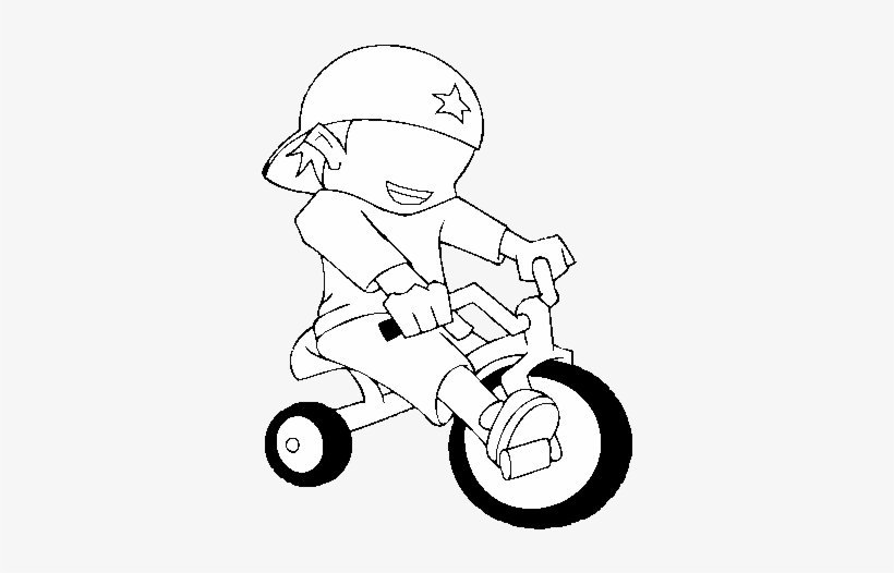 Boy On Tricycle Coloring Page - Cartoon Tricycle, transparent png