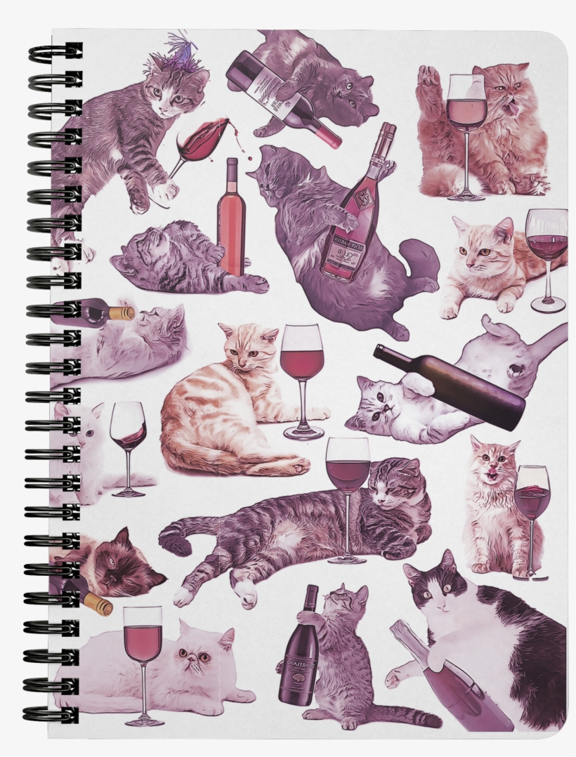 Cats With Wine Spiral Notebook - Tabby Cat, transparent png