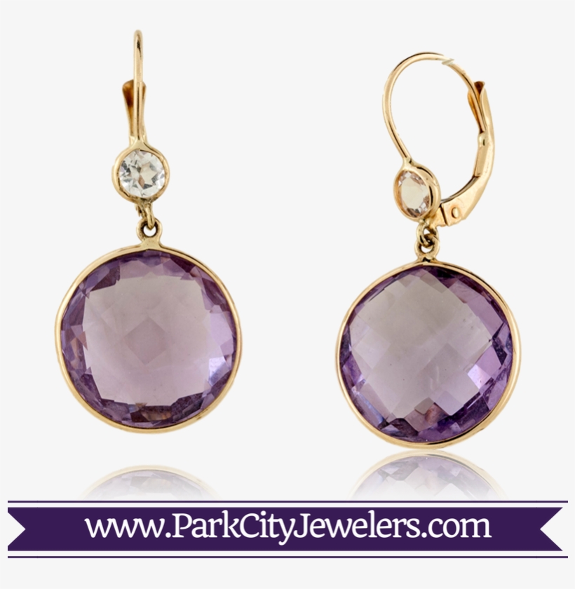 Amethyst Circle And Quartz Accented Drop Earrings - Gold Ring Colour Stone, transparent png