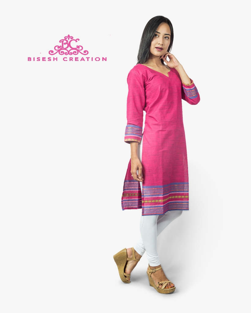 Pink South Cotton Bordered Kurti With Cotton Legging - Girl, transparent png