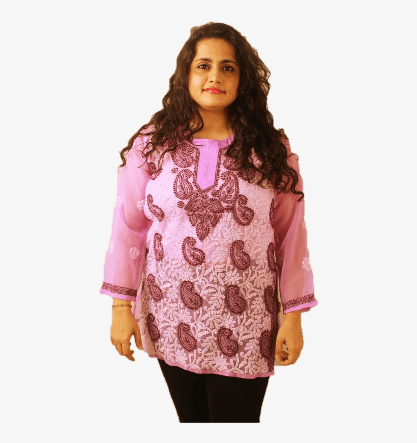 Lucknowi Short Kurti With Front Embroidery - Girl, transparent png