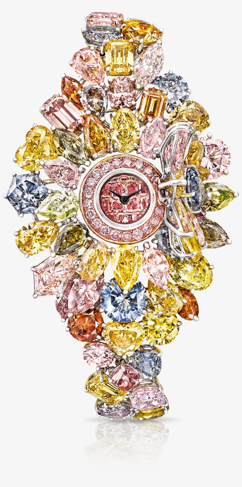 A Graff Unique Timepiece Set With Multi-coloured Diamonds, transparent png