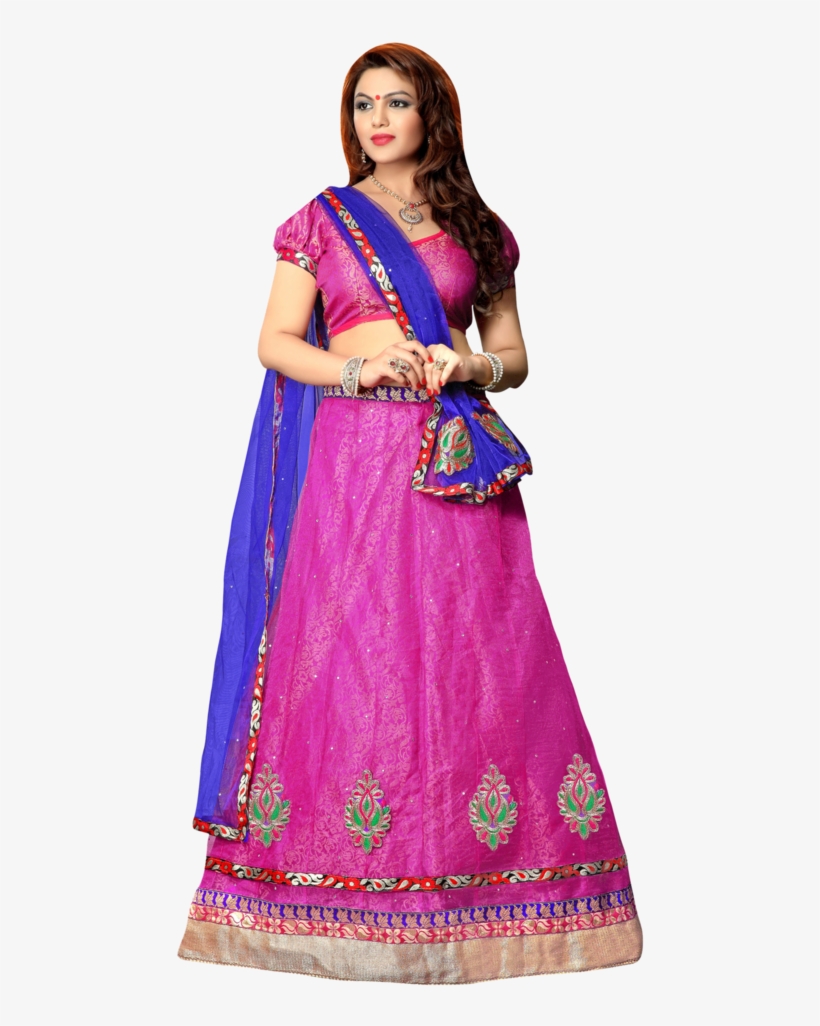 Women Chanderi Lehenga Choli - Lehenga Pink With Blue Designs, transparent png