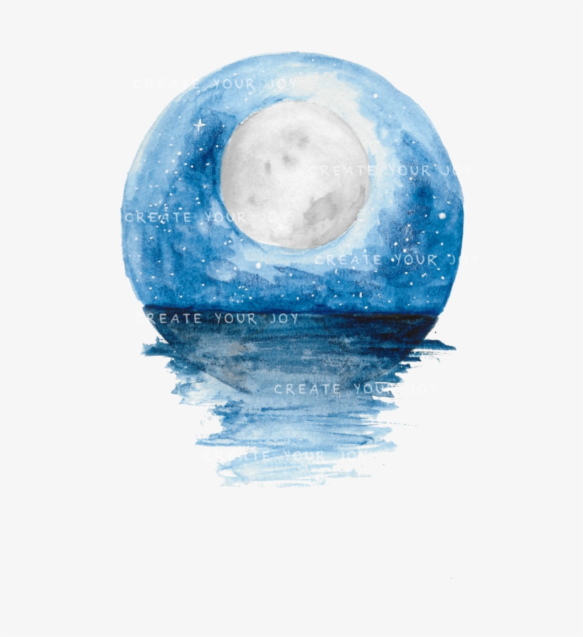 Watercolor Ocean And Moon Digital Download Png File - Circle, transparent png