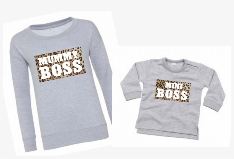 Mummy And Mini Boss Leopard Print Heather Grey Matching - Long-sleeved T-shirt, transparent png