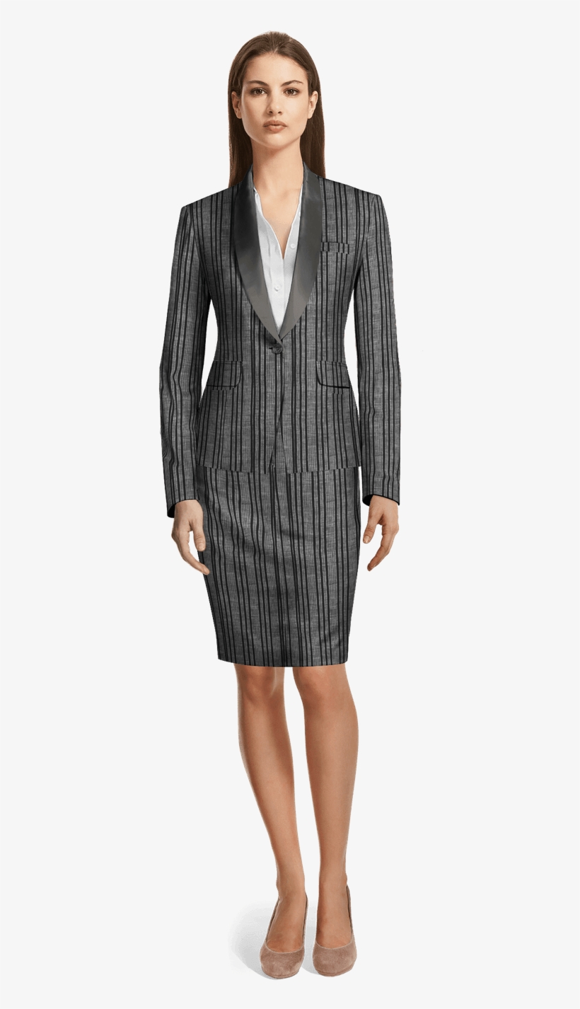 Black Striped Linen Skirt Tuxedo-view Front - Velvet Suits For Women, transparent png