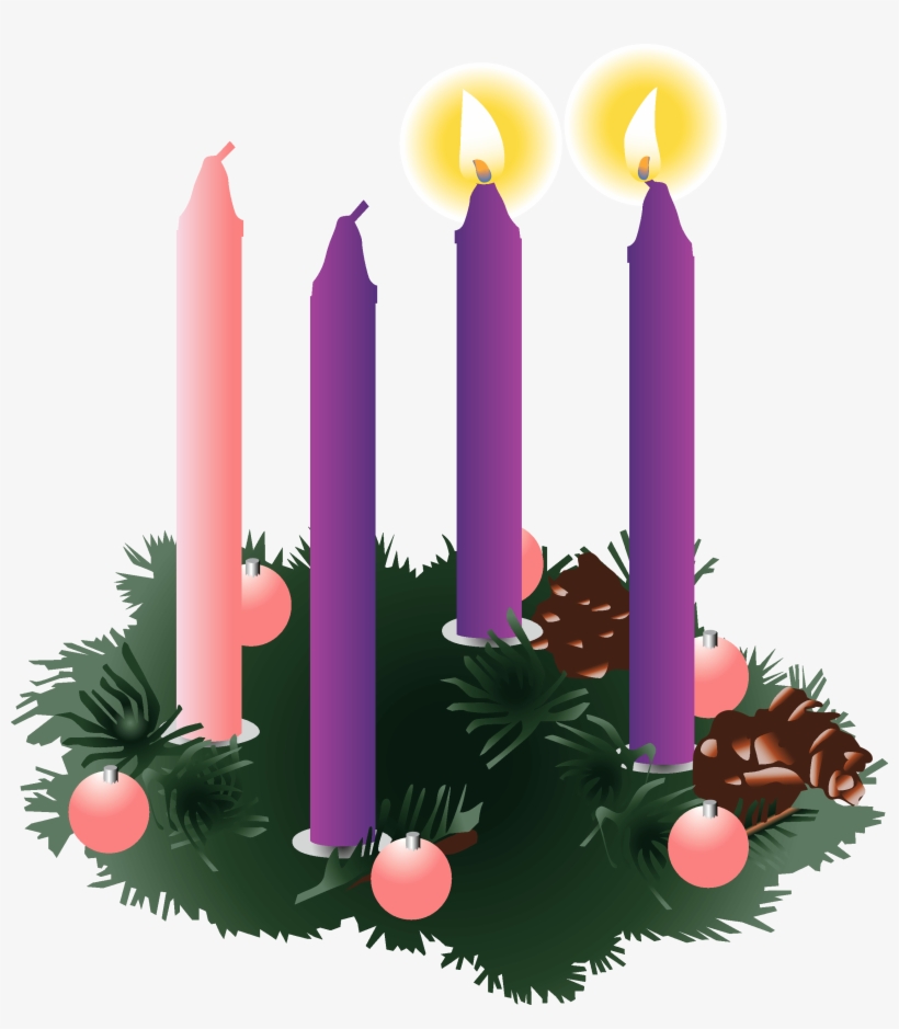Four Purple Advent Candles Two Lit - Advent Wreath Two Candles Lit, transparent png