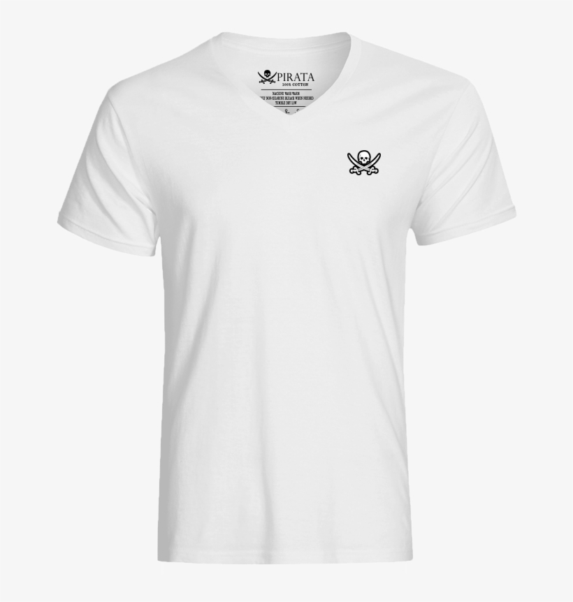 Captain Jack Embroidered White V-neck With Large Black - Camiseta Cuello V Blanca, transparent png