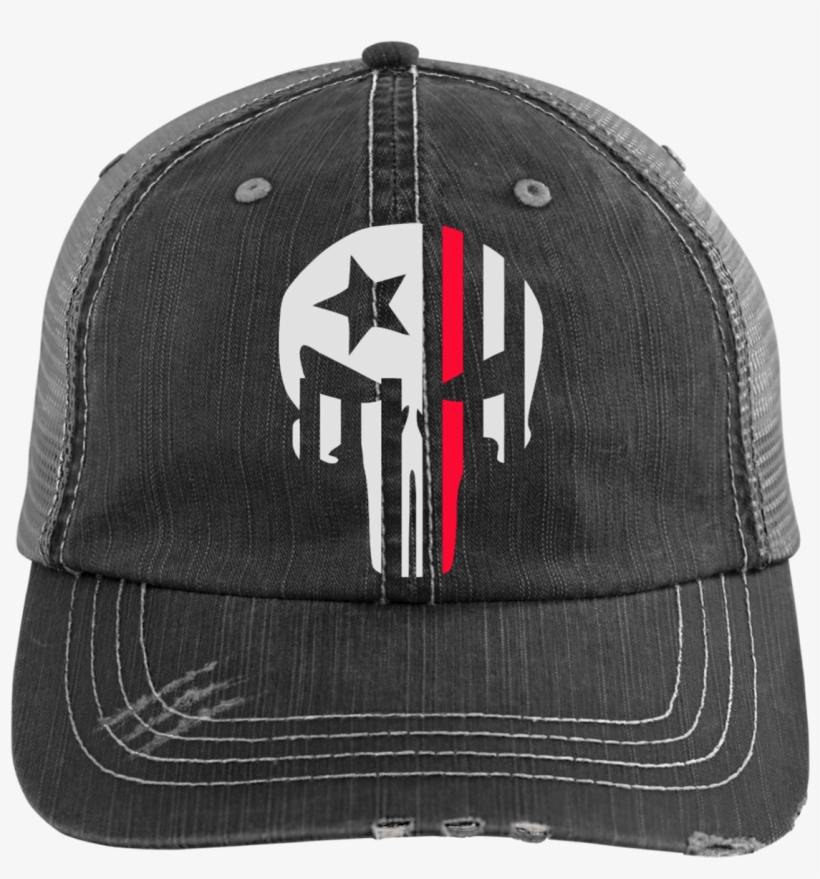 Thin Red Line Punisher Skull Fireman Distressed Cap - Hat, transparent png