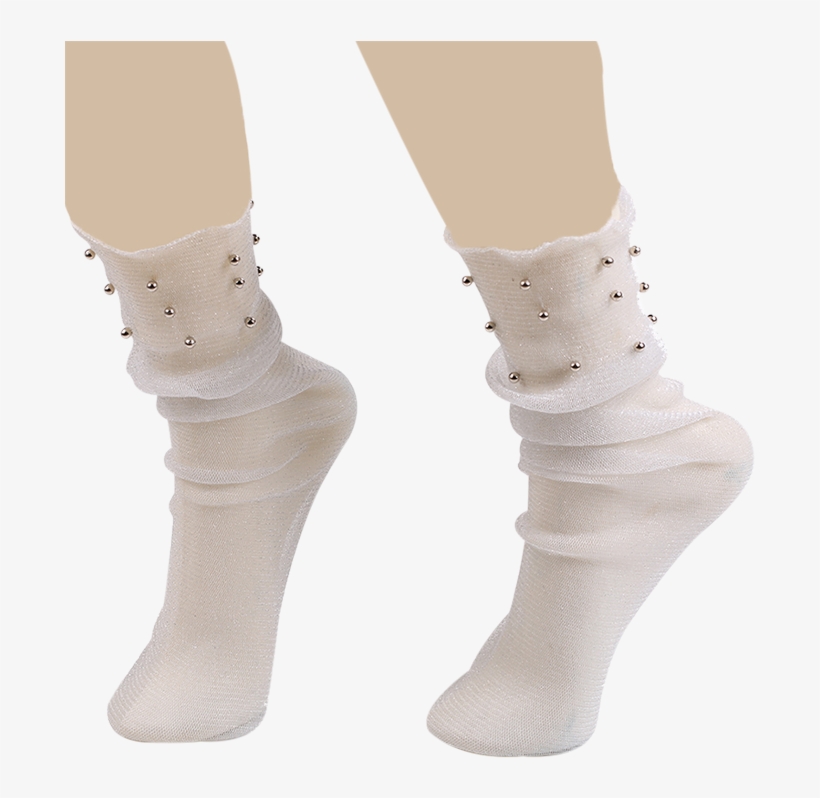 Beaded Embellished Yarn Fishnet Crew Socks - Sock, transparent png