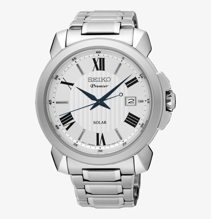 Watch Seiko Solar Round Silver Dial Blue Hands 100m - Seiko Premier Sur015j1, transparent png