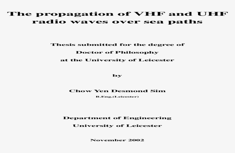 The Propagation Of Vhf And Uhf Radio Waves Over Sea - Partial Fulfillment Of The Requirements, transparent png