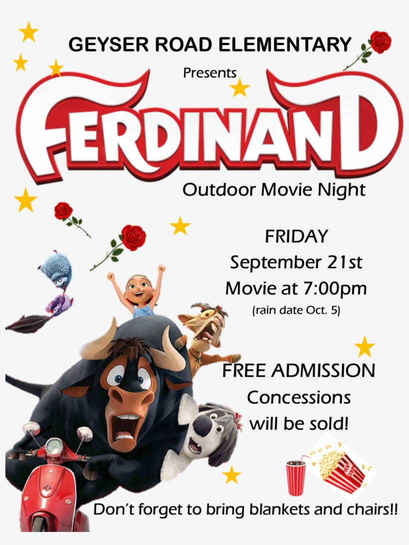 Join Us For A Movie Night Outside On The Lawn At Geyser - Ferdinand The Bull, transparent png