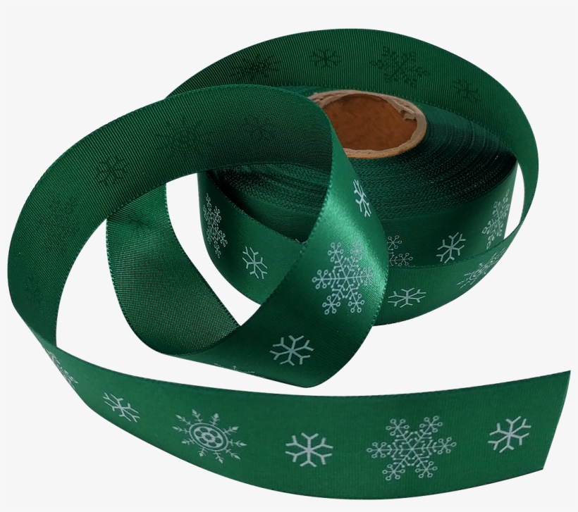 Green Satin Ribbon With White Snowflake Design - Belt, transparent png