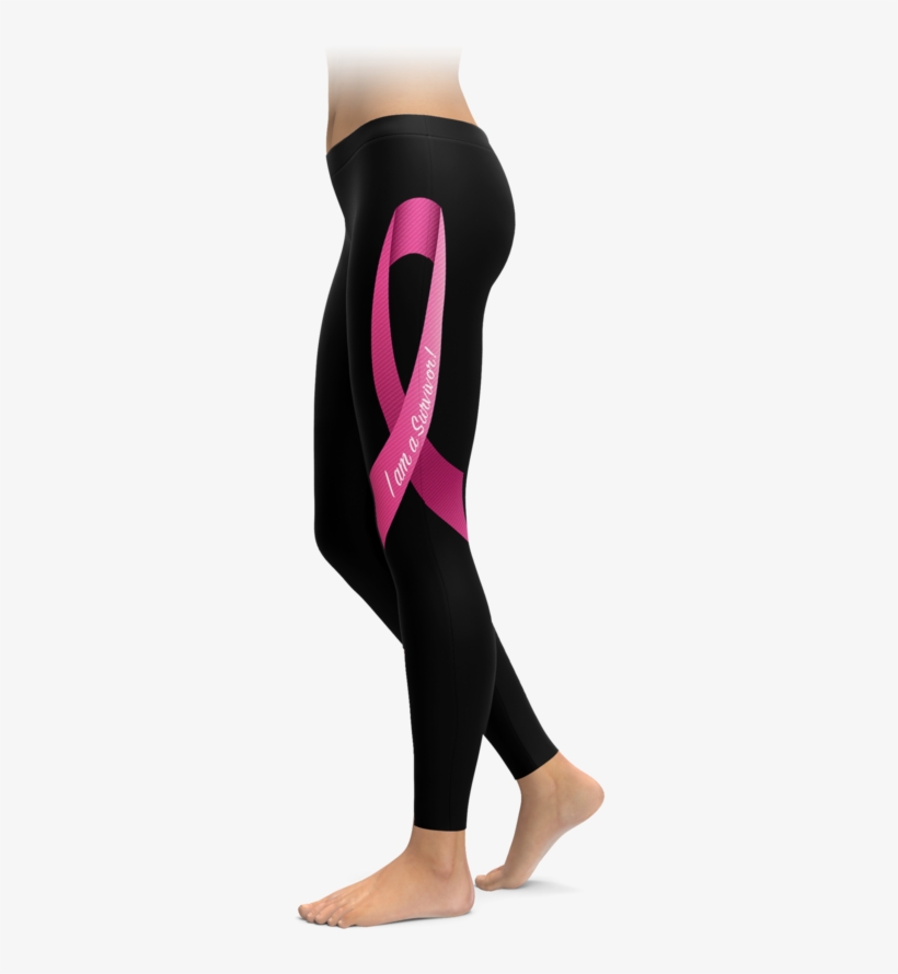 Survivor Ribbon Breast Cancer Awareness Leggings - Powered By Plants Leggings, transparent png