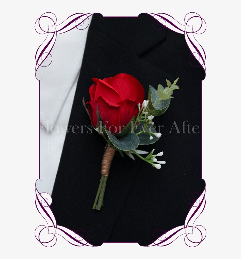 Silk Artificial Baby's Breath And Red Rose Formal / - Red Rose Boutonniere Groom, transparent png